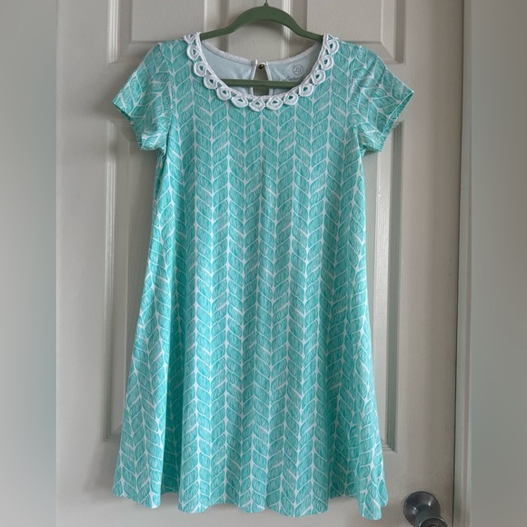 Lauren James Dresses & Skirts - Lauren James printed A-line dress. Aqua & white. EUC! Size small.